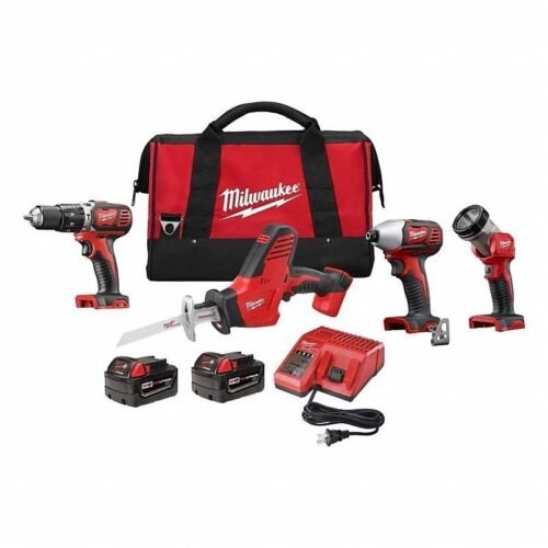 MILWAUKEE Cordless Tool Combination Kit: 4 Tools, 18 V DC Volt, Battery Included, M18â„¢, M18â„¢, 2PYZ8