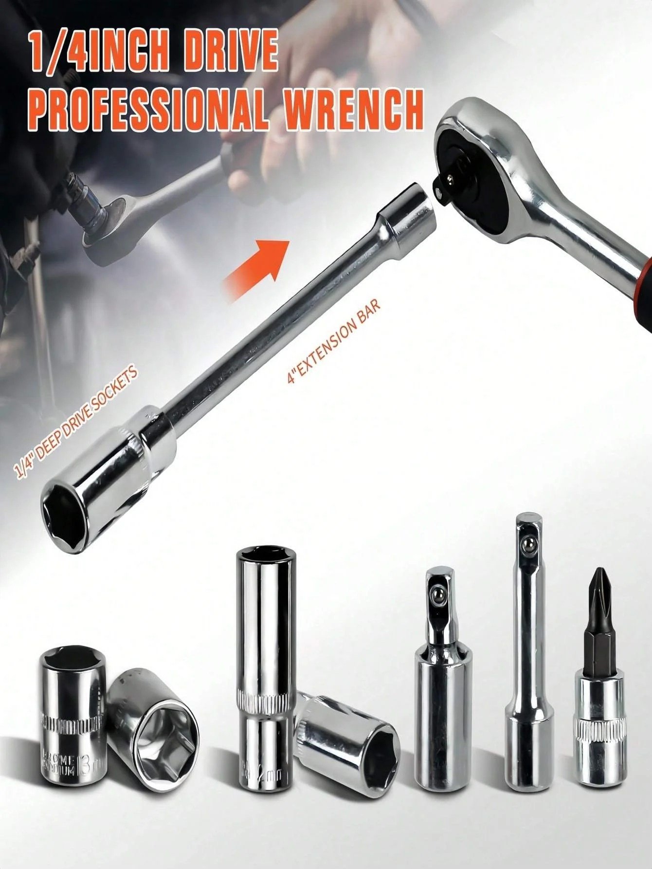 Part-driven Socket Claw Ratchet Wrench Tool Set, With Drill Socket Set Metric - Image 4