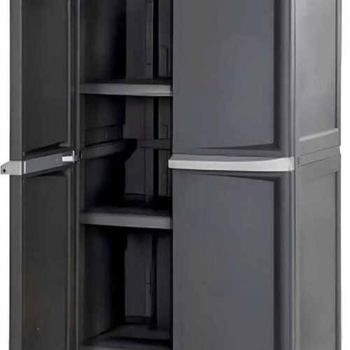 Sterilite 4 Shelf Cabinet, Heavy Duty and Easy to Assemble Plastic Storage Unit, Organize Bins in the Garage, Basement, Attic, Mudroom, Gray, 1-pack