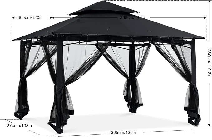ABCCANOPY Gazebos for Patios 10×12 – Outdoor Steel Frame Gazebo with Mosquito Netting for Lawn Backyard Garden Deck (Black) - Image 3