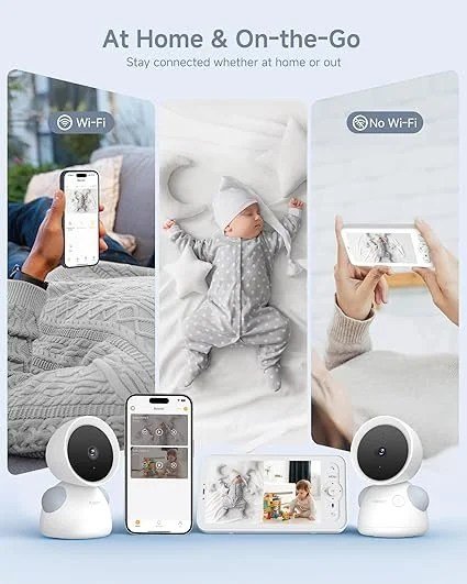 ARENTI Baby Monitor with 2 Cameras, 2K/3MP WiFi 6 Camera and Audio, 5-inch Wireless Screen, Smartphone App, Super Night Vision, Crying Detection, Auto Tracking, Temp&Humidity Sensor (D3 Set) - Image 4