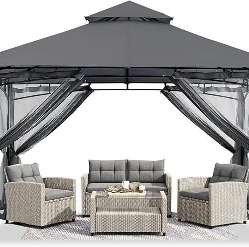 ABCCANOPY Gazebos for Patios 10×10 – Outdoor Steel Frame Gazebo with Mosquito Netting for Lawn Backyard Garden Deck (Dark Gray)