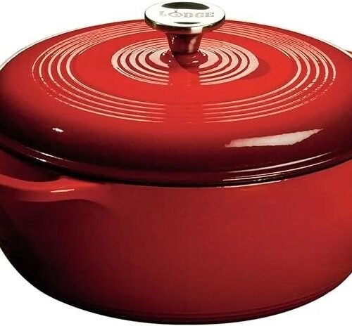Lodge Essential Enamel Cast Iron Dutch Oven – Perfect for Bread Baking, Braising, Marinating & Slow Cooking – Features Moisture-Sealing Lid & Dual Handles – Kitchen Essentials – 6 Quarts – Island Spice Red