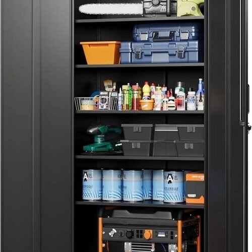 Letaya Metal Garage Storage Cabinets with Lock-72 Tall Tool Organizer Steel Lockers, 5 Adjustable Layers Shelves for Home,Office,Warehouse,Garage,(Black-72") | with Lock, 72 Tall, Tool Organizer