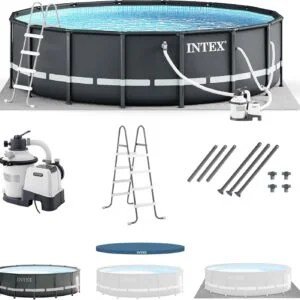 Bestway APX 365 Rectangular Swimming Pool Above Ground Outdoor Backyard Framed Pool Set