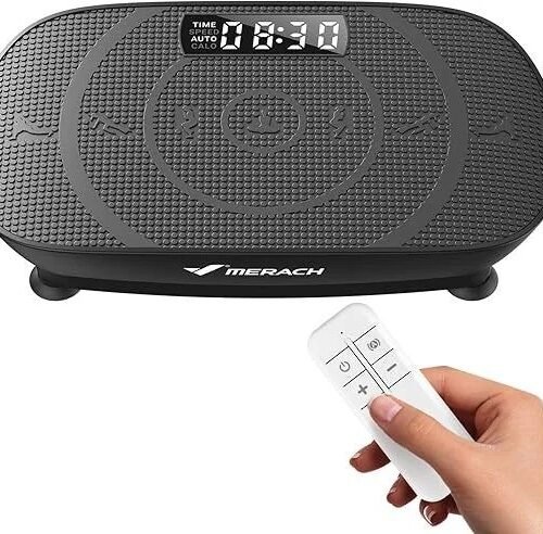 MERACH Vibration Plate Exercise Machine, Curved Vibration Plate for Lymphatic Drainage Weight Loss, Vibrating Plate with Real-Time Calorie Tracking on LED Display, Workout Equipment for Home Women Men