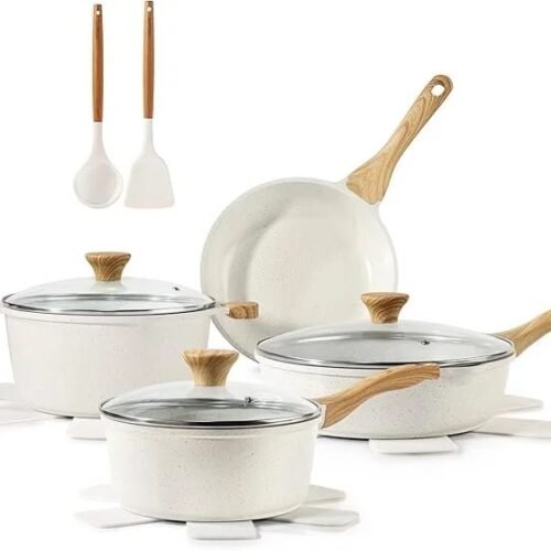 SENSARTE Nonstick Ceramic Cookware Set, 13-Piece Non-toxic Pots and Pans Set, Healthy Kitchen Cooking Set with Stay-Cool Handles, Silicone Tools and Pot Protectors, PFAS Free