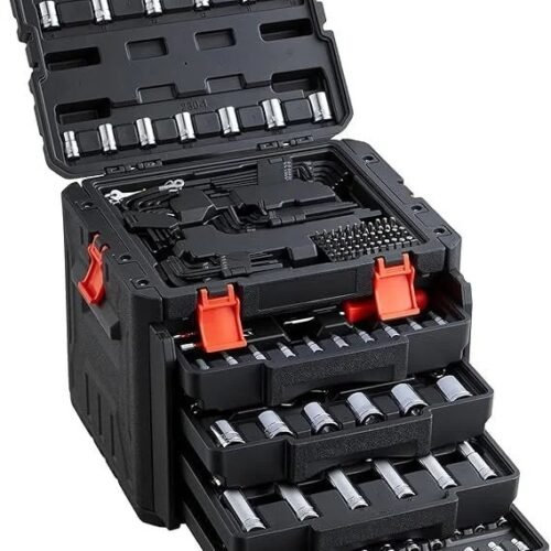 VEVOR Mechanics Tool Set and Socket Set, 1/4" 3/8" 1/2" Drive Deep and Standard Sockets, 450 Pcs SAE and Metric Mechanic Tool Kit with Bits, Combination Wrench, Hex Wrenches, Accessories, Storage Case