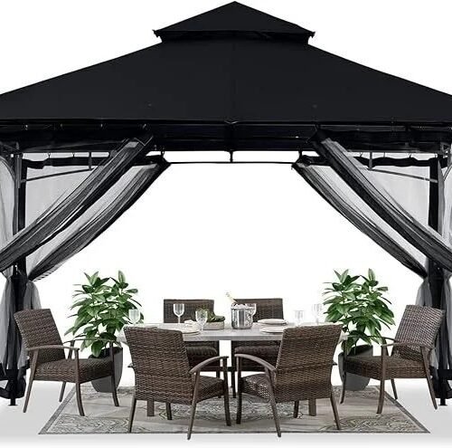 ABCCANOPY Gazebos for Patios 10×12 – Outdoor Steel Frame Gazebo with Mosquito Netting for Lawn Backyard Garden Deck (Black)