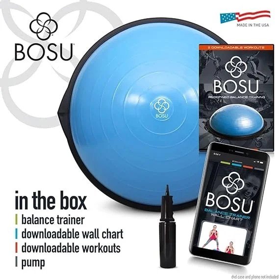 Bosu Balance Ball Exercise Trainer, Home Gym Equipment w/Guided Workouts & Pump, 26" Inflatable Fitness Platform for Strength Training, Standing, Balancing, and Core Workout - Image 3