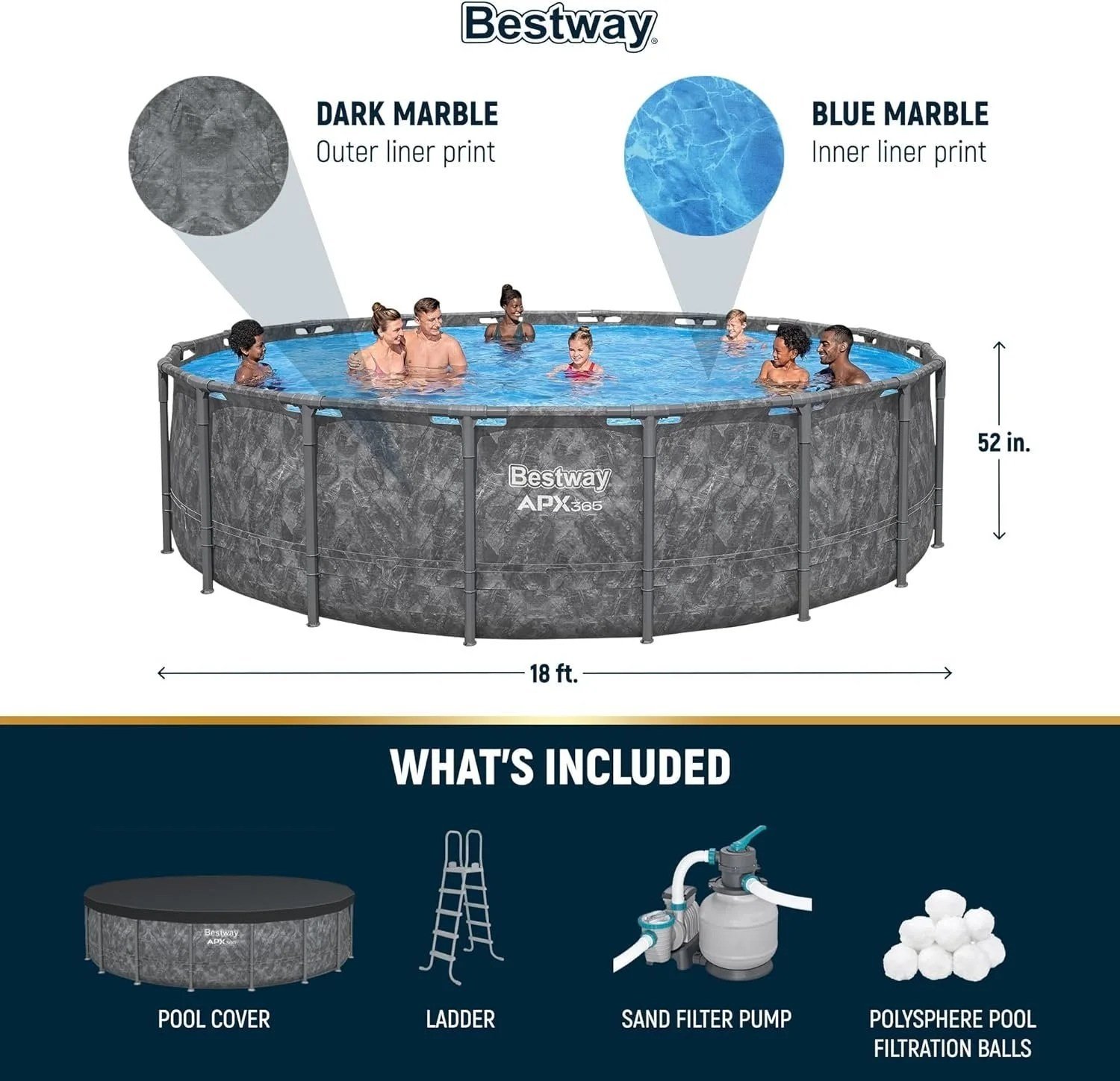 Bestway APX 365 18'x52" Round Above Ground Swimming Pool Set with Pump & Ladder - Image 5