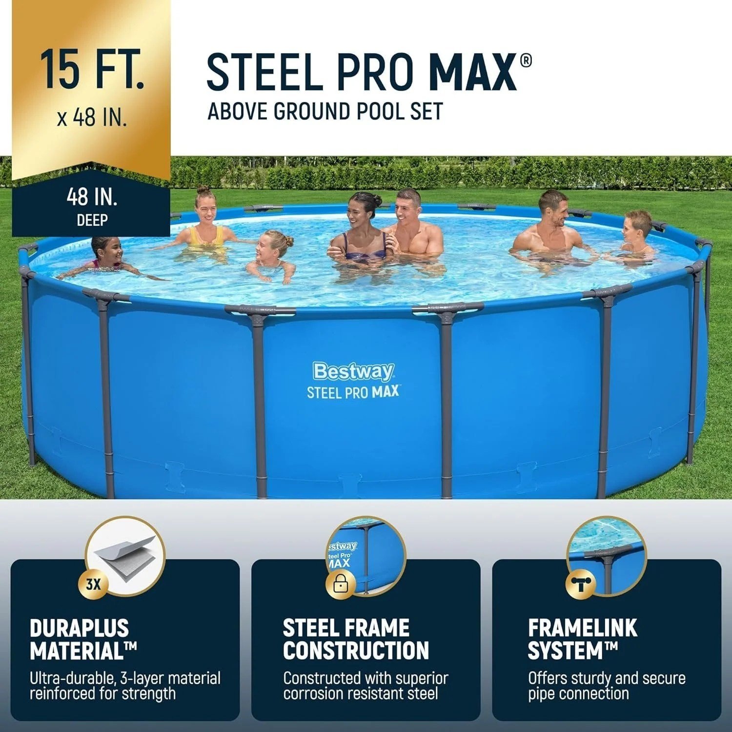 Bestway Steel Pro Max 15' x 48" Round Above Ground Pool Kit - Image 6