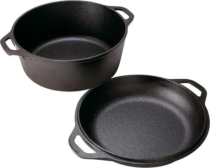Lodge Cast Iron Double Dutch Oven – Pre-Seasoned 2-in-1 Cast Iron Cookware – Pot & Skillet Combo – Even Heat Retention – Oven-Safe, Versatile Pot – 5 Quart - Image 5