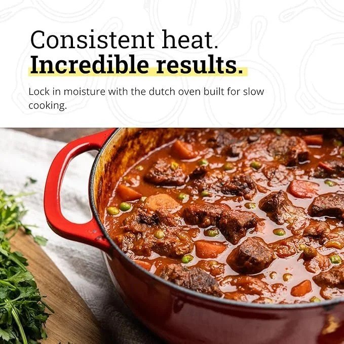 Lodge Essential Enamel Cast Iron Dutch Oven – Perfect for Bread Baking, Braising, Marinating & Slow Cooking – Features Moisture-Sealing Lid & Dual Handles – Kitchen Essentials – 6 Quarts – Island Spice Red - Image 3