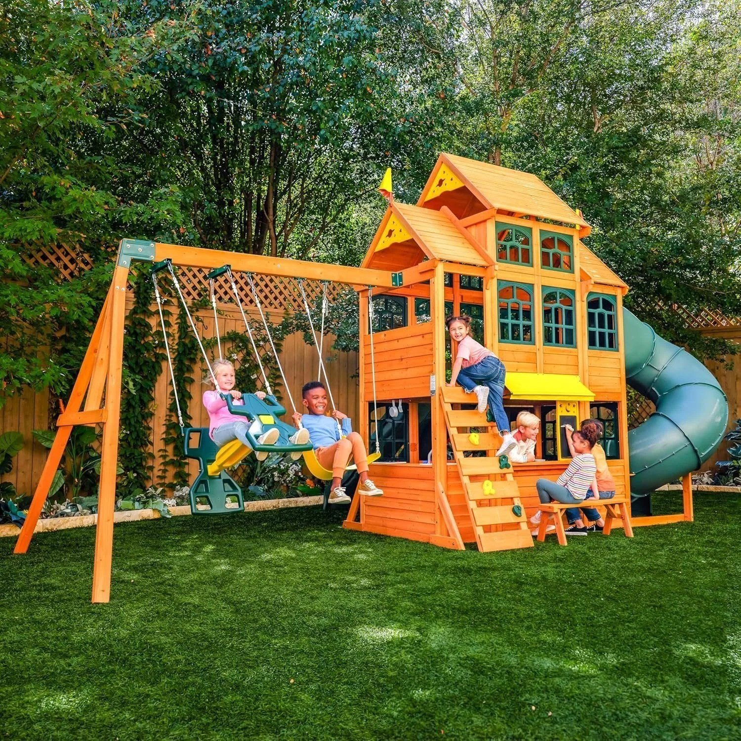 KidKraft Falcon Ridge Wooden Swing Set/Playset - Image 6