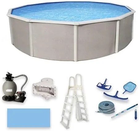 Blue Wave Belize 15-Feet Round 52-Inch Deep 6-Inch Top Rail Metal Wall Swimming Pool Package