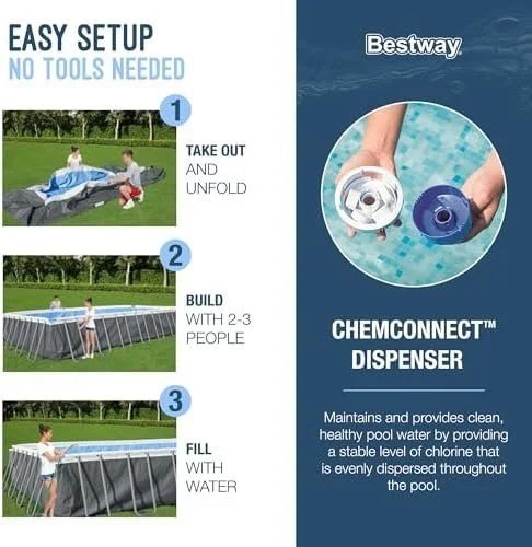 Bestway Power Steel 18' x 9' x 48" Rectangular Metal Frame Above Ground Outdoor Swimming Pool Set with 1,500 GPH Filter Pump, Ladder, and Pool Cover - Image 3