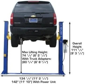 ATLAS Automotive Equipment 9KBPX 2-Post Lift/Hoist, Baseplate Style, 9'6" Minimum Ceiling Height, 9,000lb Capacity, Symmetric Arms, Dual Hydraulic Chain Drive Cylinders, for Low Ceiling Home Use - Image 4