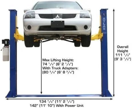 ATLAS Automotive Equipment 9KBPX 2-Post Lift/Hoist, Baseplate Style, 9'6" Minimum Ceiling Height, 9,000lb Capacity, Symmetric Arms, Dual Hydraulic Chain Drive Cylinders, for Low Ceiling Home Use - Image 3