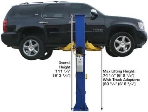 ATLAS Automotive Equipment 9KBPX 2-Post Lift/Hoist, Baseplate Style, 9'6" Minimum Ceiling Height, 9,000lb Capacity, Symmetric Arms, Dual Hydraulic Chain Drive Cylinders, for Low Ceiling Home Use - Image 5