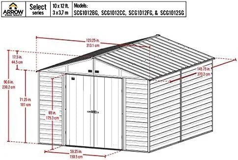Arrow Select 10' x 12' Outdoor Lockable Steel Storage Shed Building, Charcoal - Image 2