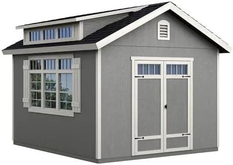Handy Home Products Windemere 10×12 Do-it-Yourself Wooden Storage Shed with Floor, Beige