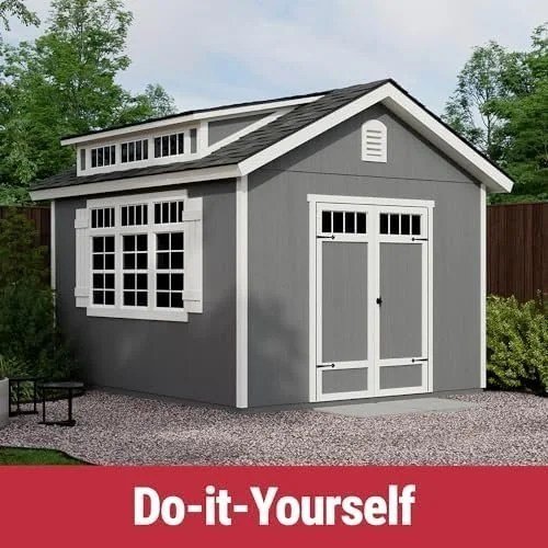 Handy Home Products Windemere 10×12 Do-it-Yourself Wooden Storage Shed with Floor, Beige - Image 2