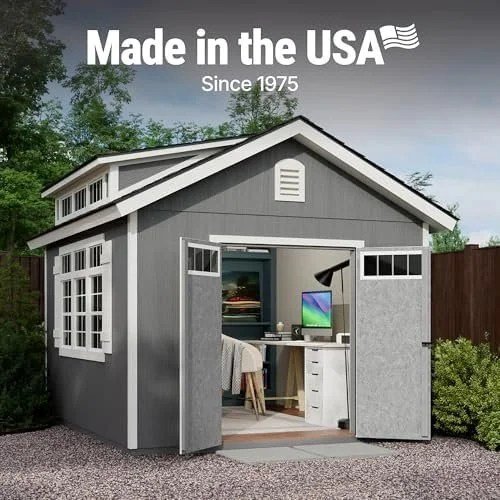 Handy Home Products Windemere 10×12 Do-it-Yourself Wooden Storage Shed with Floor, Beige - Image 3