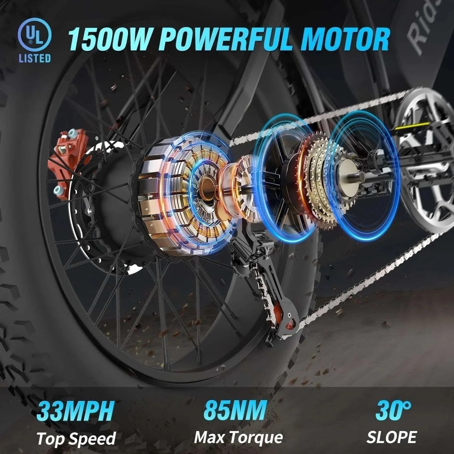 Ridstar Electric Bike for Adults 1500w 33mph,48v 20ah Electrics Bicycle,20" Fat Tire,7-Speed Mountain Bikes Ul2849 - Image 3