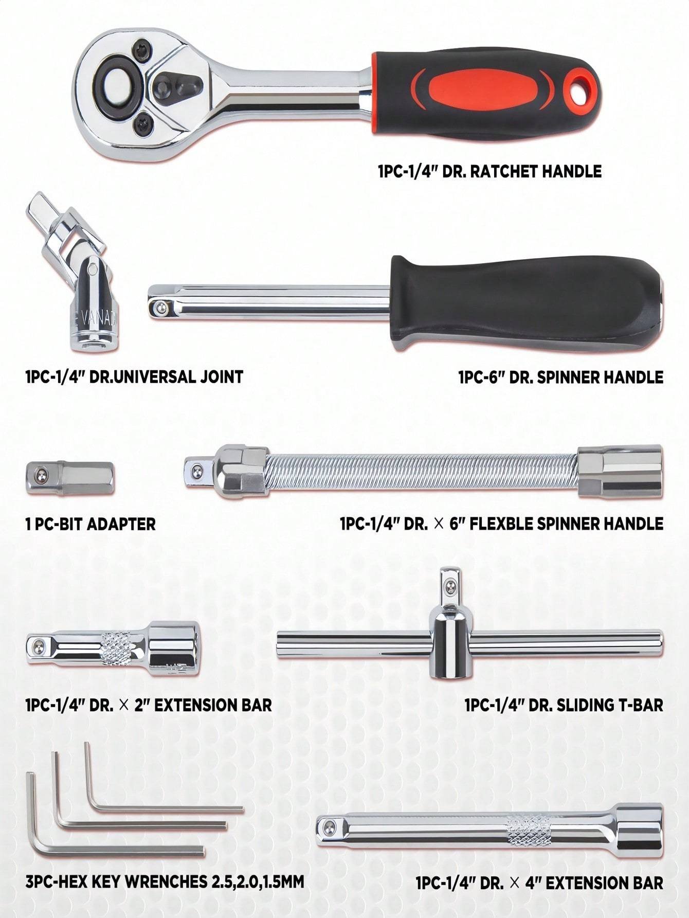 Part-driven Socket Claw Ratchet Wrench Tool Set, With Drill Socket Set Metric