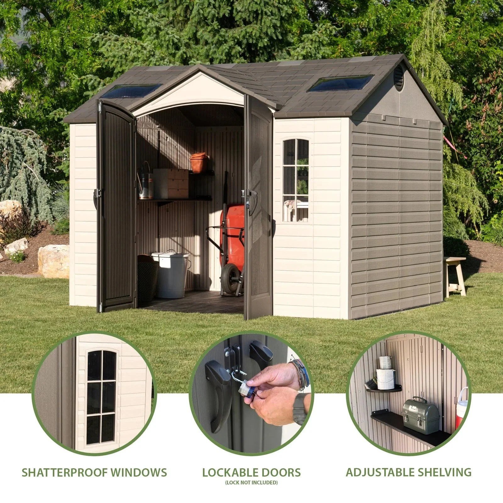 Lifetime Lockable Polyethylene Outdoor Storage Shed, 10' x 8', Tan & Browns (60005) - Image 2