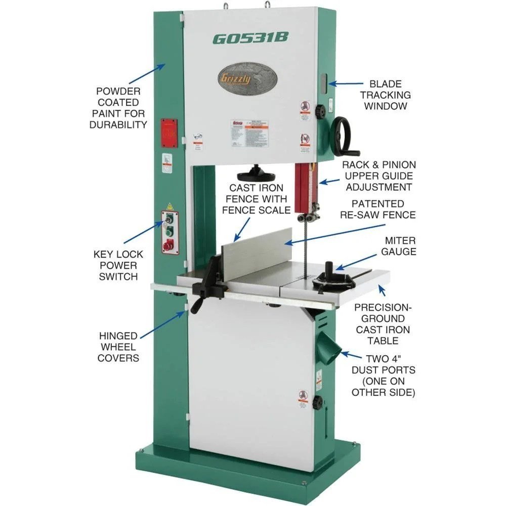Grizzly G0531B – 21" 5 HP Industrial Bandsaw w/ Brake - Image 6