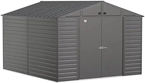 Arrow Select 10' x 12' Outdoor Lockable Steel Storage Shed Building, Charcoals