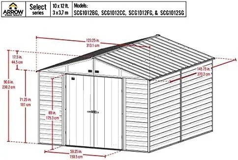 Arrow Select 10' x 12' Outdoor Lockable Steel Storage Shed Building, Charcoals - Image 3