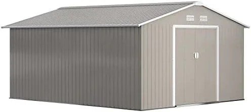 Outsunny 11' x 13' Outdoor Storage Shed, Garden Tool Metal Shed with Foundation Kit, Double Lockable Door, Air Vents and Slopings Roofs, for Backyard, Patio, Lawn, Light Grays