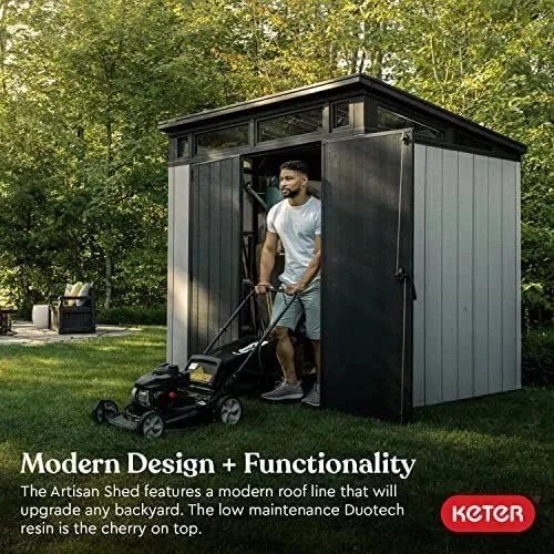 Keter Outdoor Storage Sheds, for House, Patio & Yard, Plastic Resin, Artisan, 7×7 Ft, Gray - Image 2